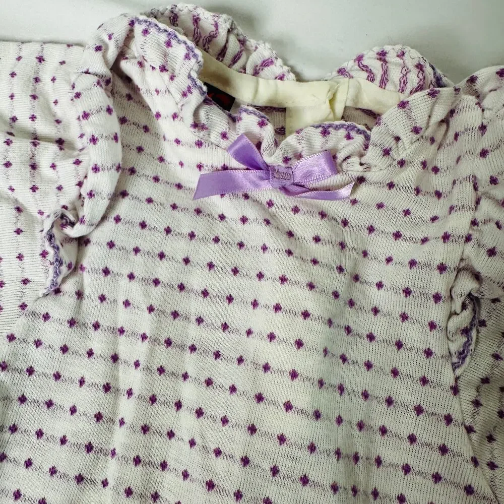 Vintage 1980s Carters Purple Diamond Dotted Ruffle Balloon Sleeve Top Sz 4T